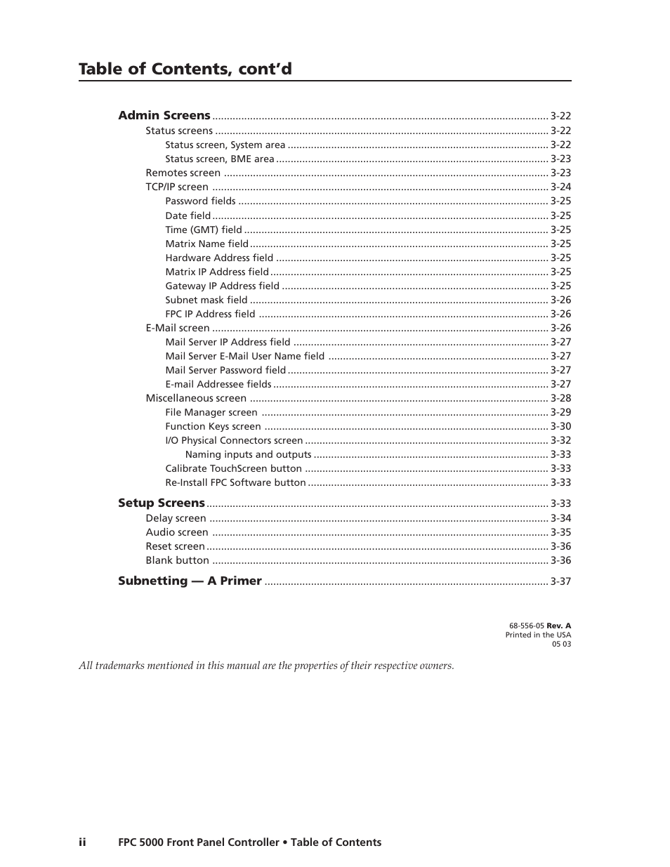 Table of contents, cont’d | Extron Electronics FPC 5000 User Manual | Page 4 / 60
