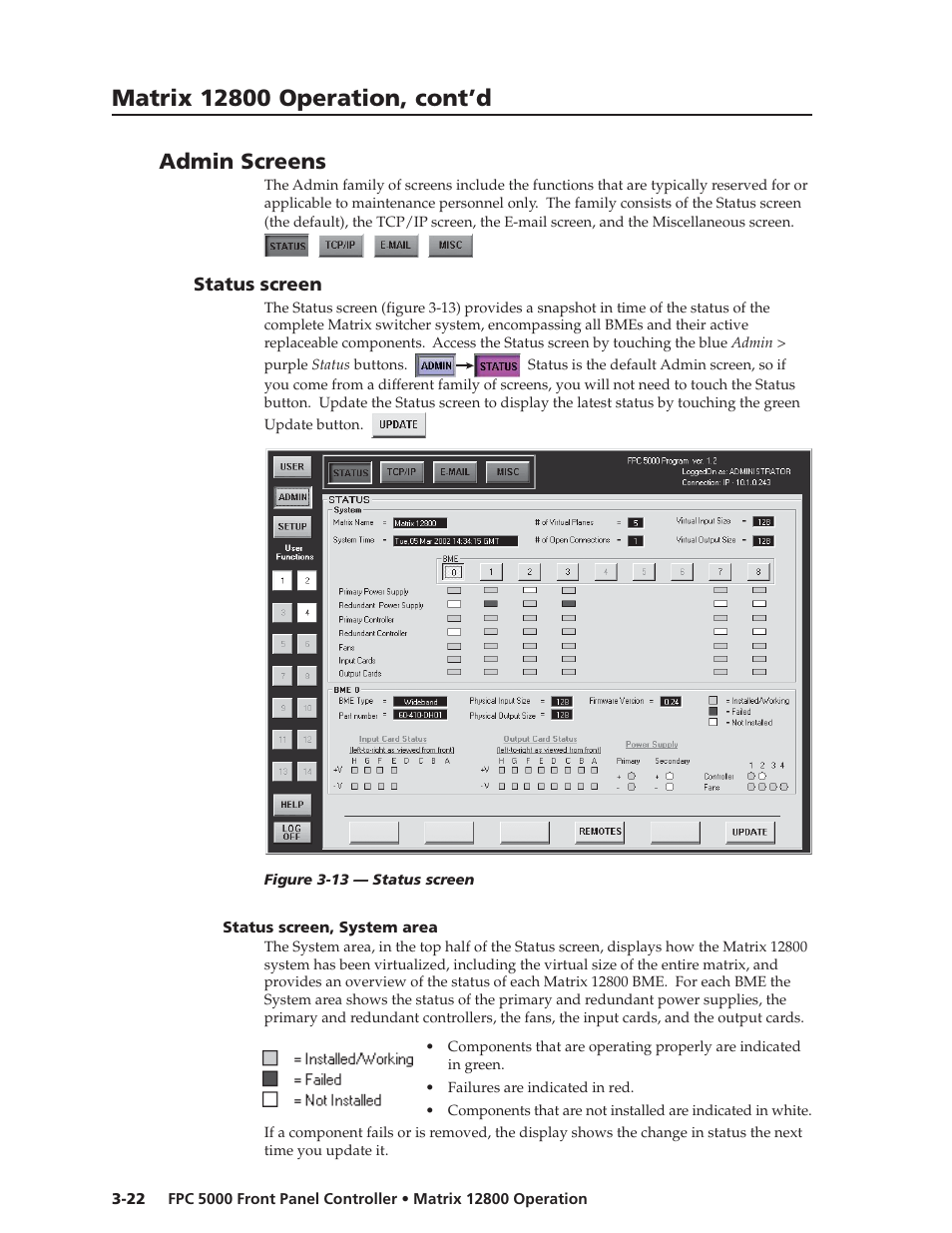 Admin screens | Extron Electronics FPC 5000 User Manual | Page 42 / 60