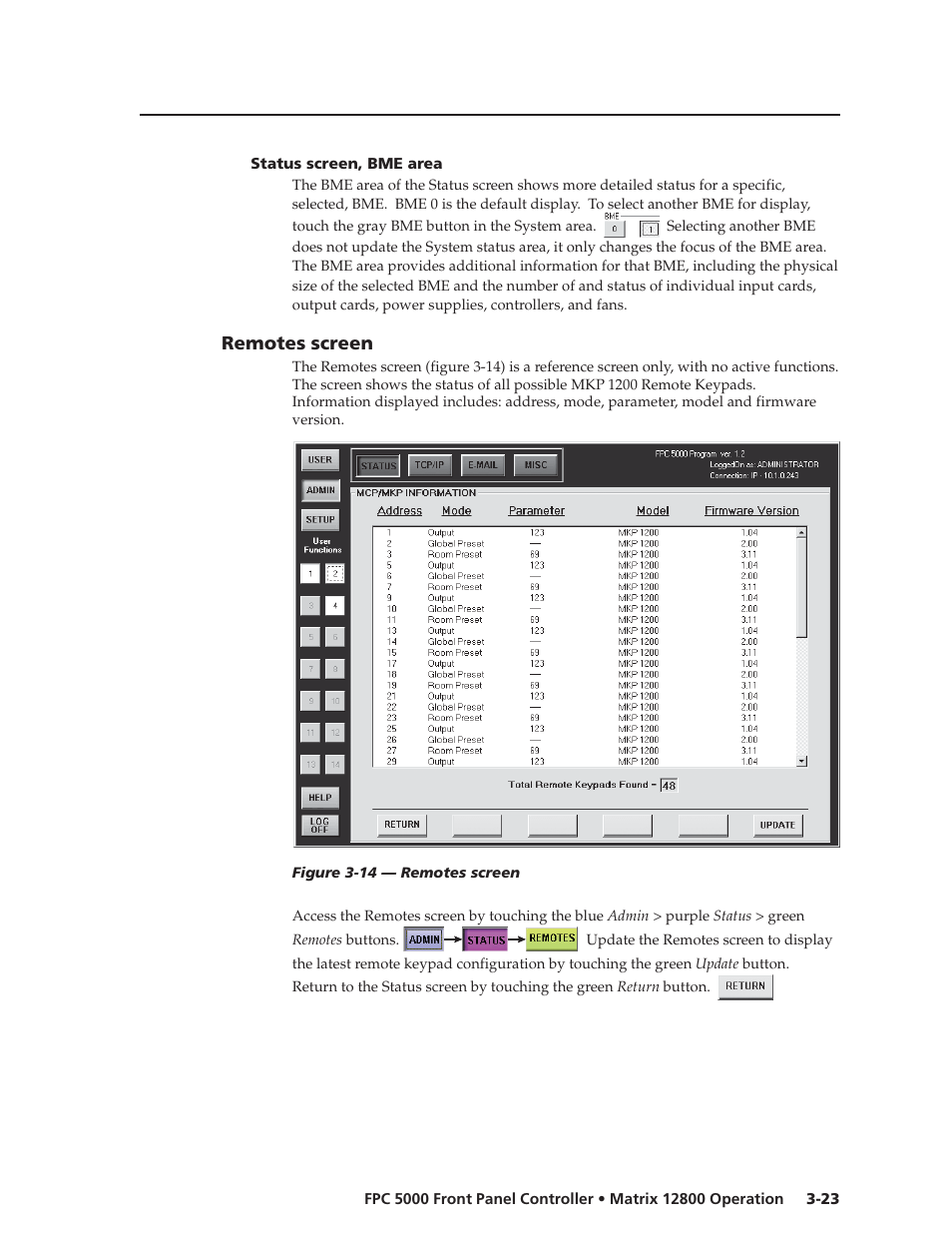 Remotes screen | Extron Electronics FPC 5000 User Manual | Page 43 / 60