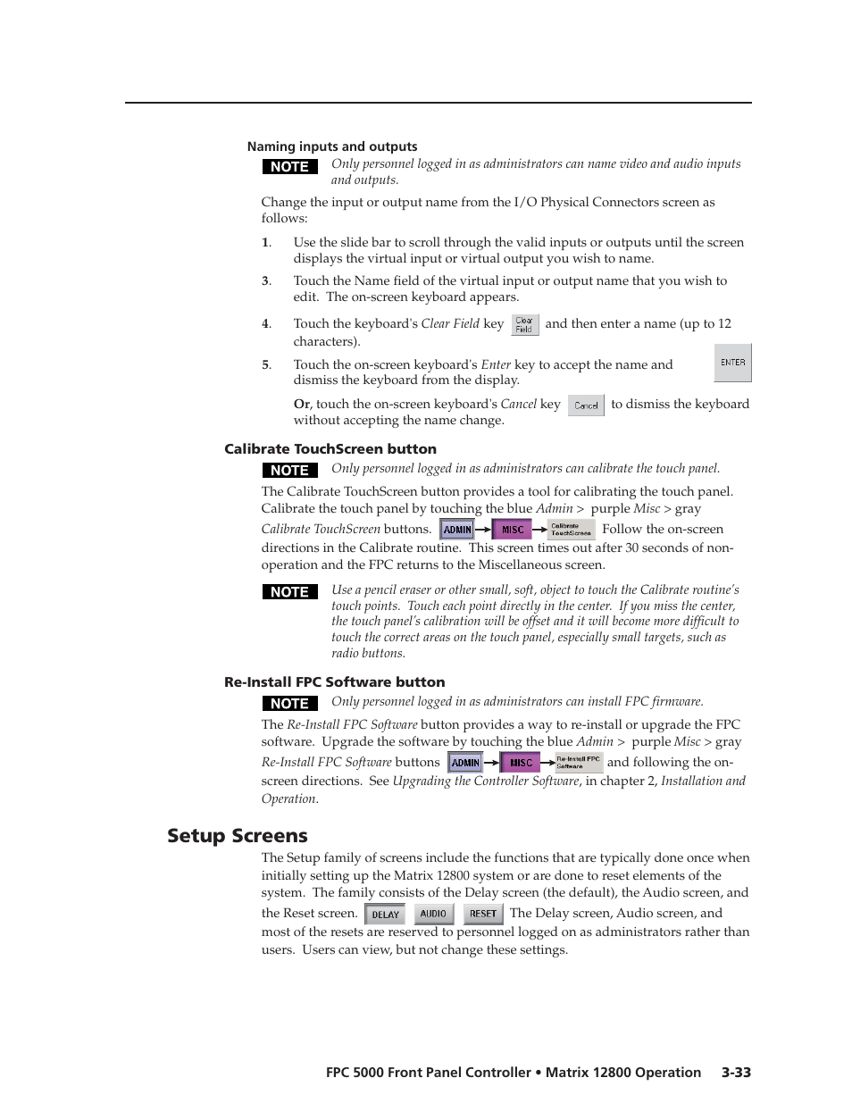 Setup screens | Extron Electronics FPC 5000 User Manual | Page 53 / 60