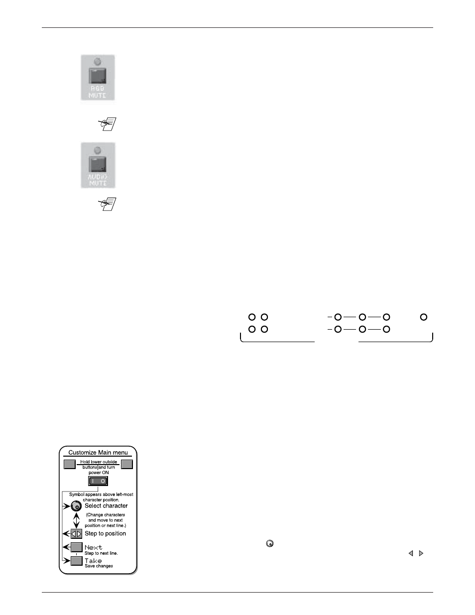 Instant mute/unmute front panel controls, Diagnostic leds, Main menu – standard and customized | Extron Electronics Matrix 6400 Series User Manual | Page 16 / 34