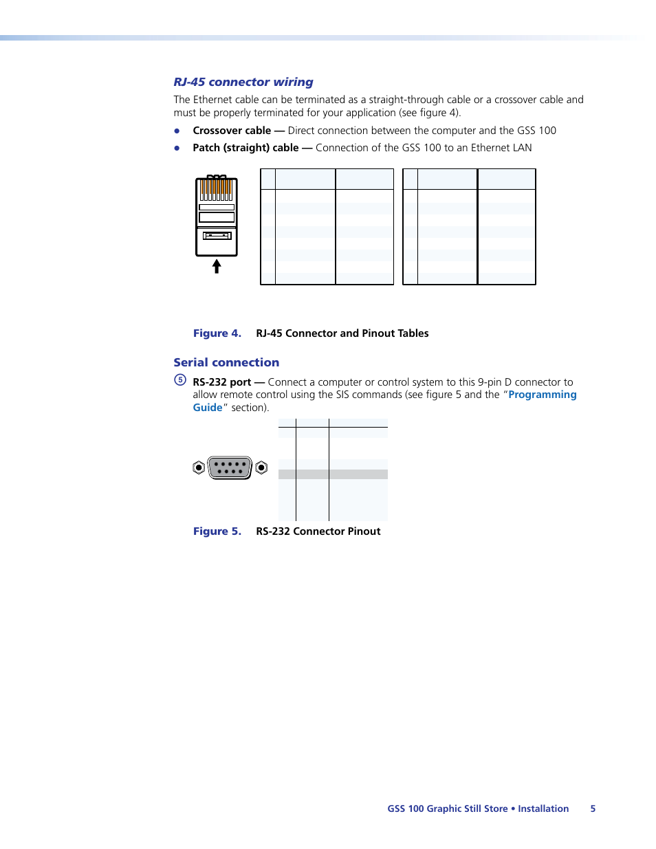 Rj-45 connector wiring, Serial connection | Extron Electronics GSS 100 User Guide User Manual | Page 11 / 60