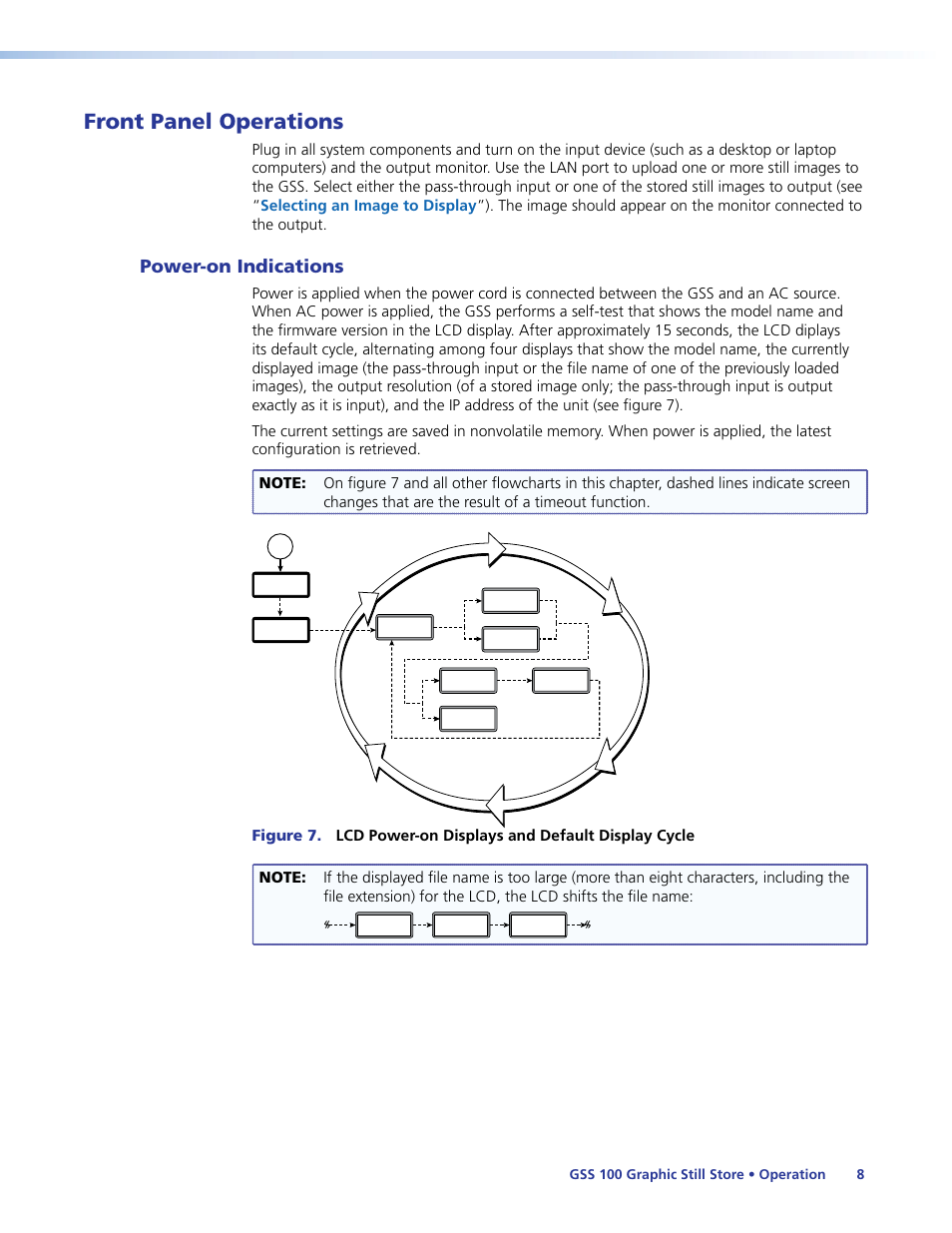 Front panel operations, Power-on indications, Front | Panel operations | Extron Electronics GSS 100 User Guide User Manual | Page 14 / 60