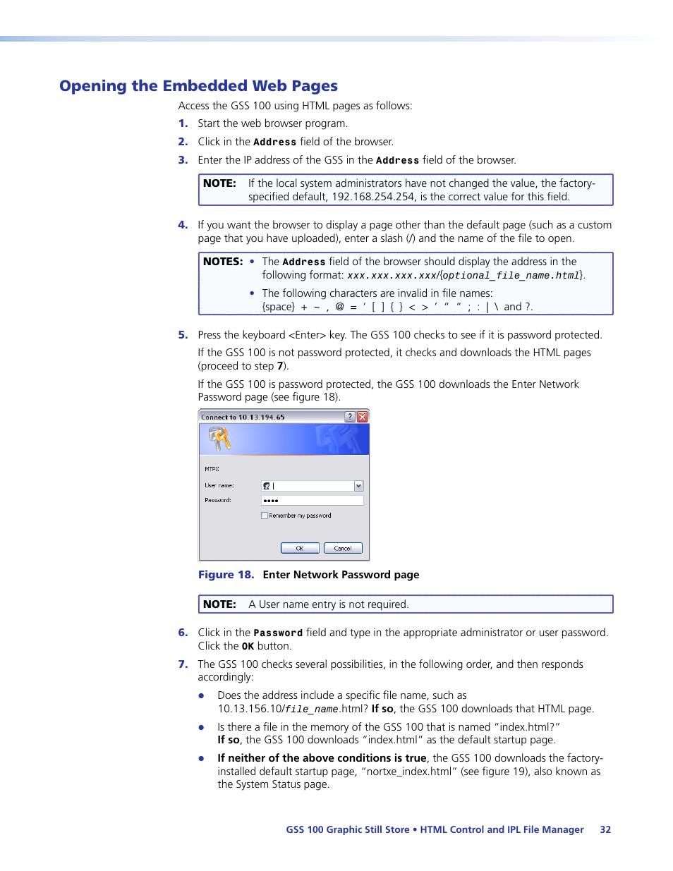 Opening the embedded web pages | Extron Electronics GSS 100 User Guide User Manual | Page 38 / 60