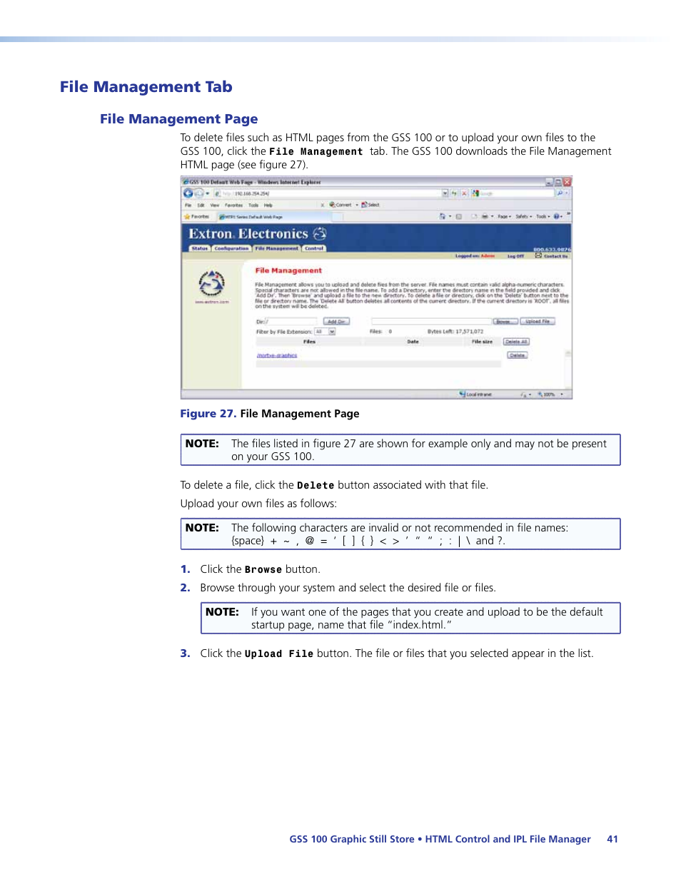 File management tab, File, Management tab | Extron Electronics GSS 100 User Guide User Manual | Page 47 / 60