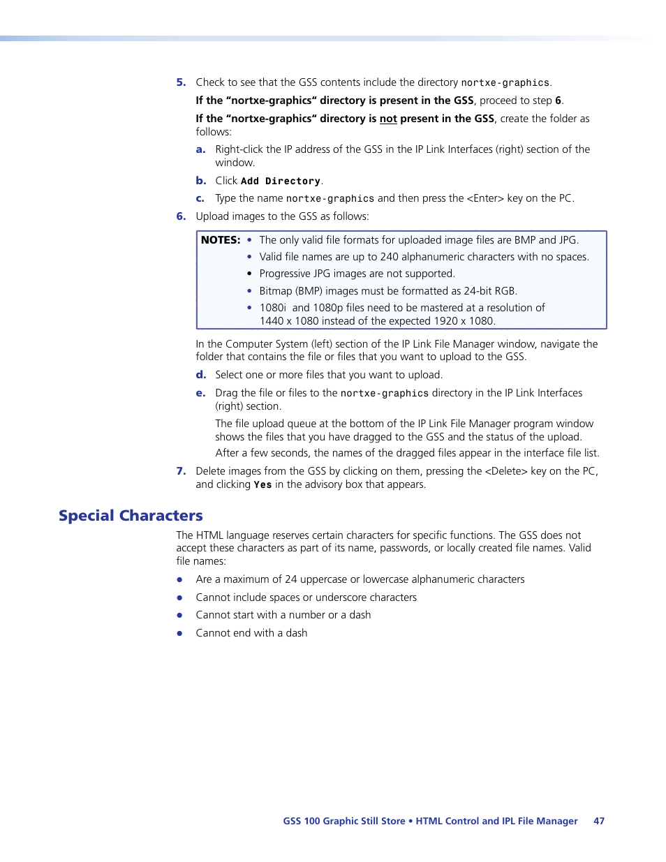 Special characters | Extron Electronics GSS 100 User Guide User Manual | Page 53 / 60
