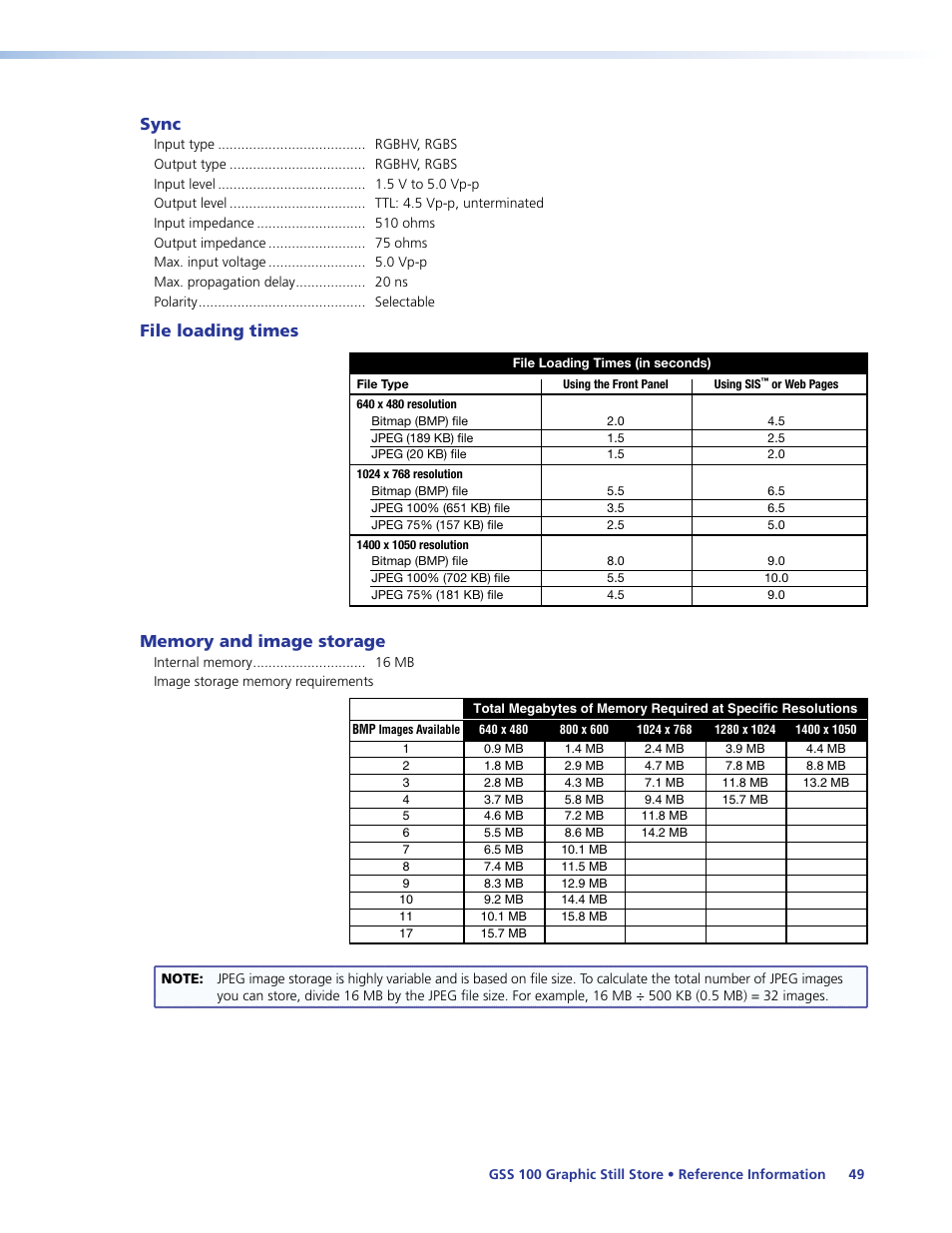 Sync, File loading times | Extron Electronics GSS 100 User Guide User Manual | Page 55 / 60