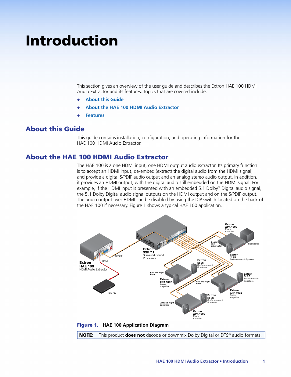 Introduction, About this guide, About the hae 100 hdmi audio extractor | Extron Electronics HAE 100 User Guide User Manual | Page 6 / 27