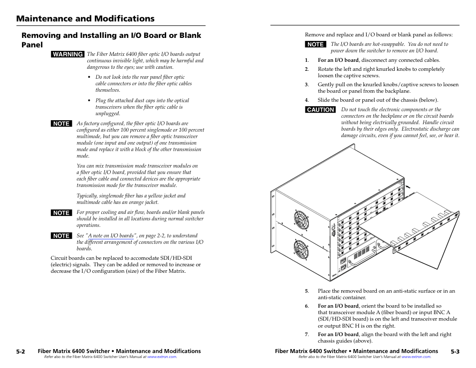 Replace the i/o boards and power supplies | Extron Electronics Fiber Matrix 6400 User Manual | Page 20 / 22