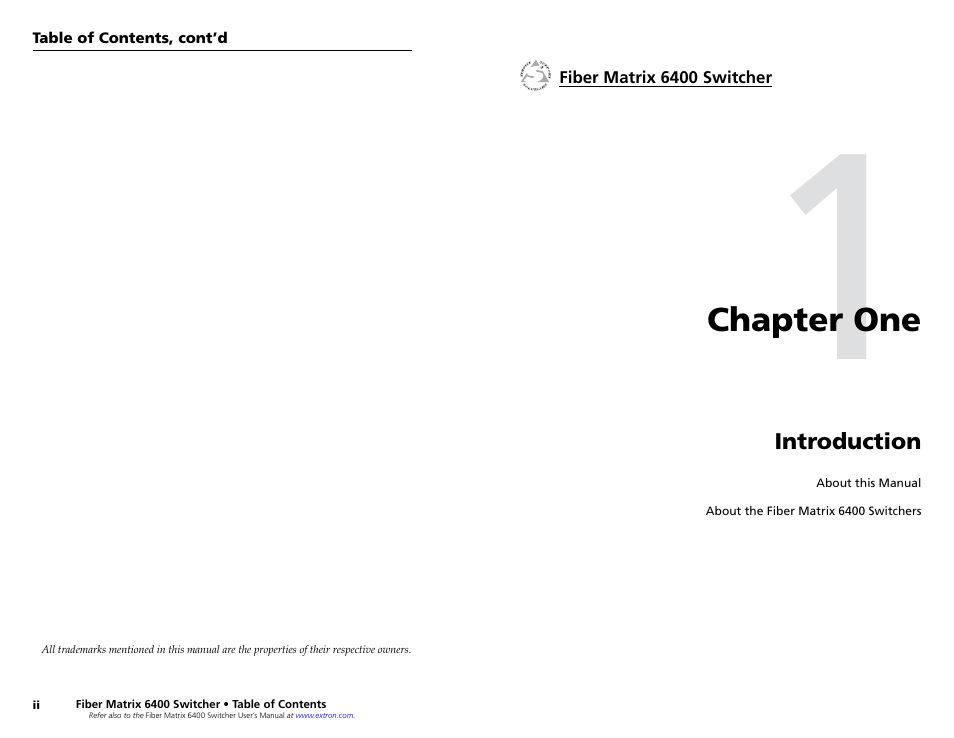 Chapter 1 • introduction, Chapter one • introduction | Extron Electronics Fiber Matrix 6400 User Manual | Page 5 / 22