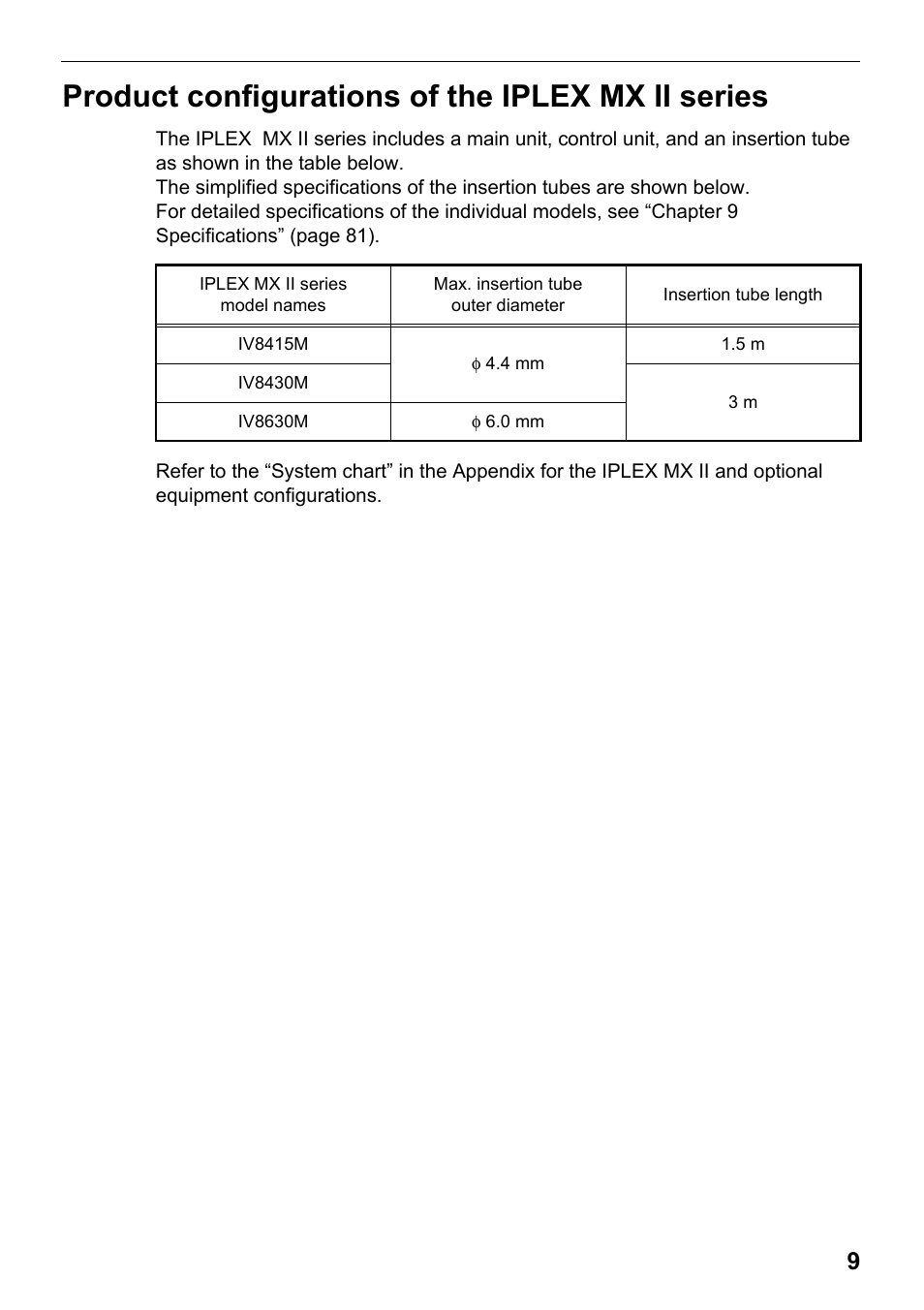 Product configurations of the iplex mx ii series | Olympus IPLEX MX II User Manual | Page 15 / 100