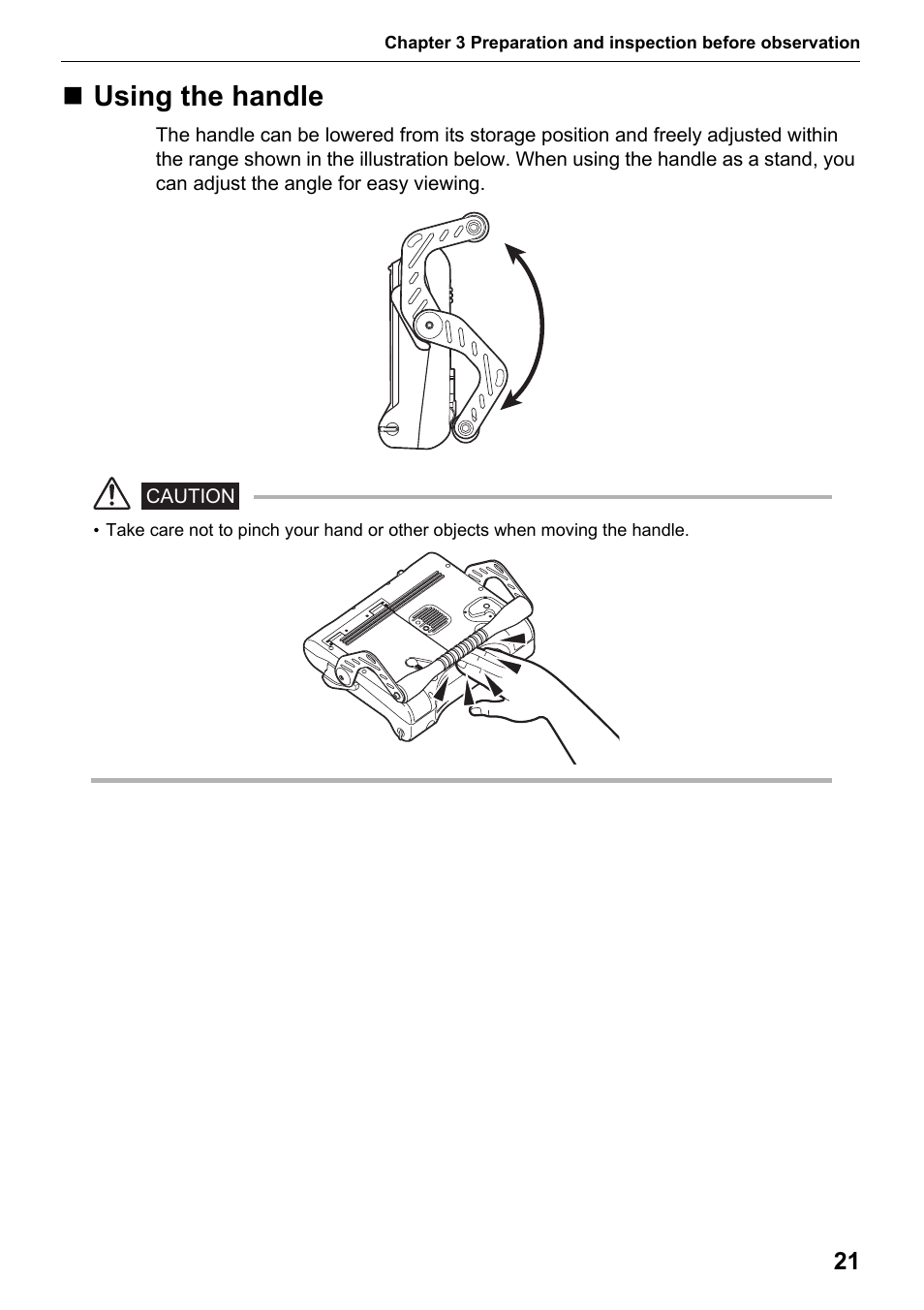 Using the handle | Olympus IPLEX MX II User Manual | Page 27 / 100