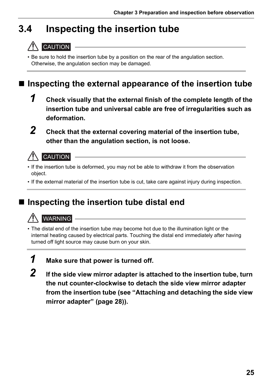 4 inspecting the insertion tube, Inspecting the insertion tube distal end, Inspecting the insertion tube | Olympus IPLEX MX II User Manual | Page 31 / 100