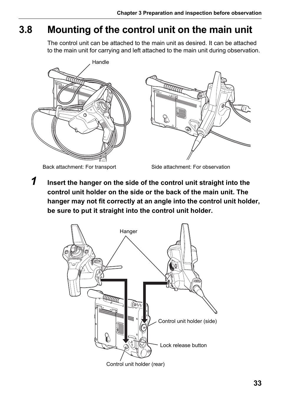 8 mounting of the control unit on the main unit, Mounting of the control unit on the main unit | Olympus IPLEX MX II User Manual | Page 39 / 100