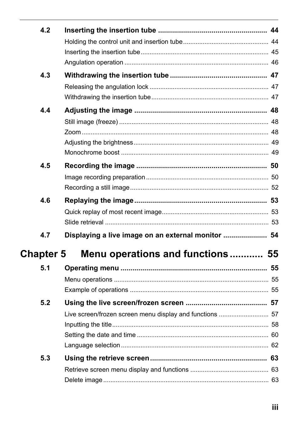 Chapter 5 menu operations and functions | Olympus IPLEX MX II User Manual | Page 5 / 100