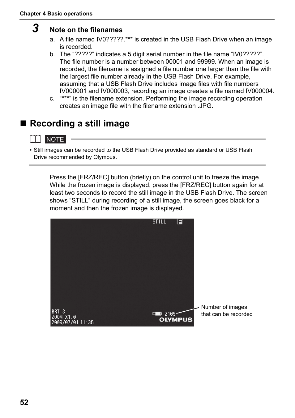 Recording a still image | Olympus IPLEX MX II User Manual | Page 58 / 100