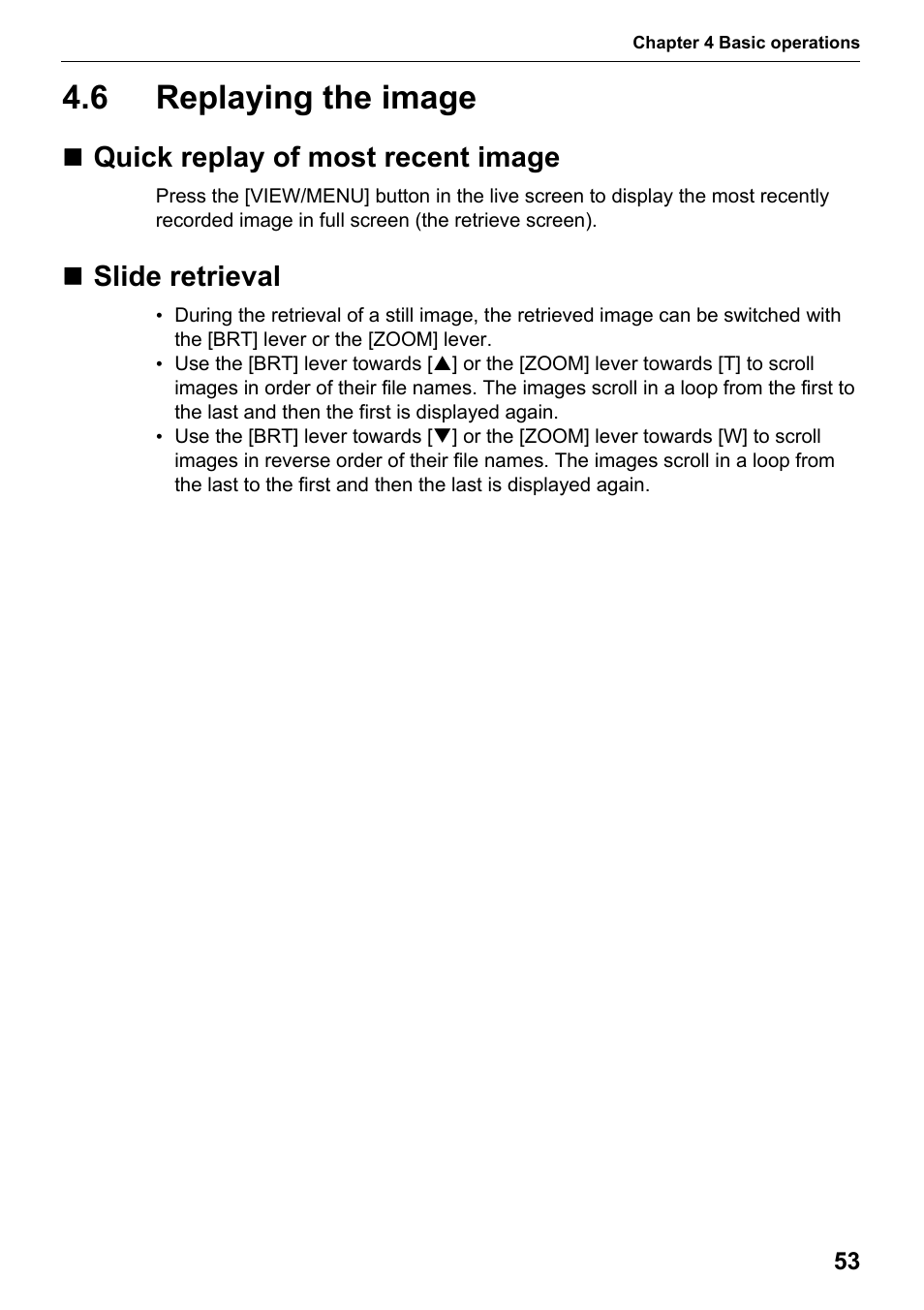 6 replaying the image, Quick replay of most recent image, Slide retrieval | Replaying the image, Quick replay of most recent image slide retrieval | Olympus IPLEX MX II User Manual | Page 59 / 100
