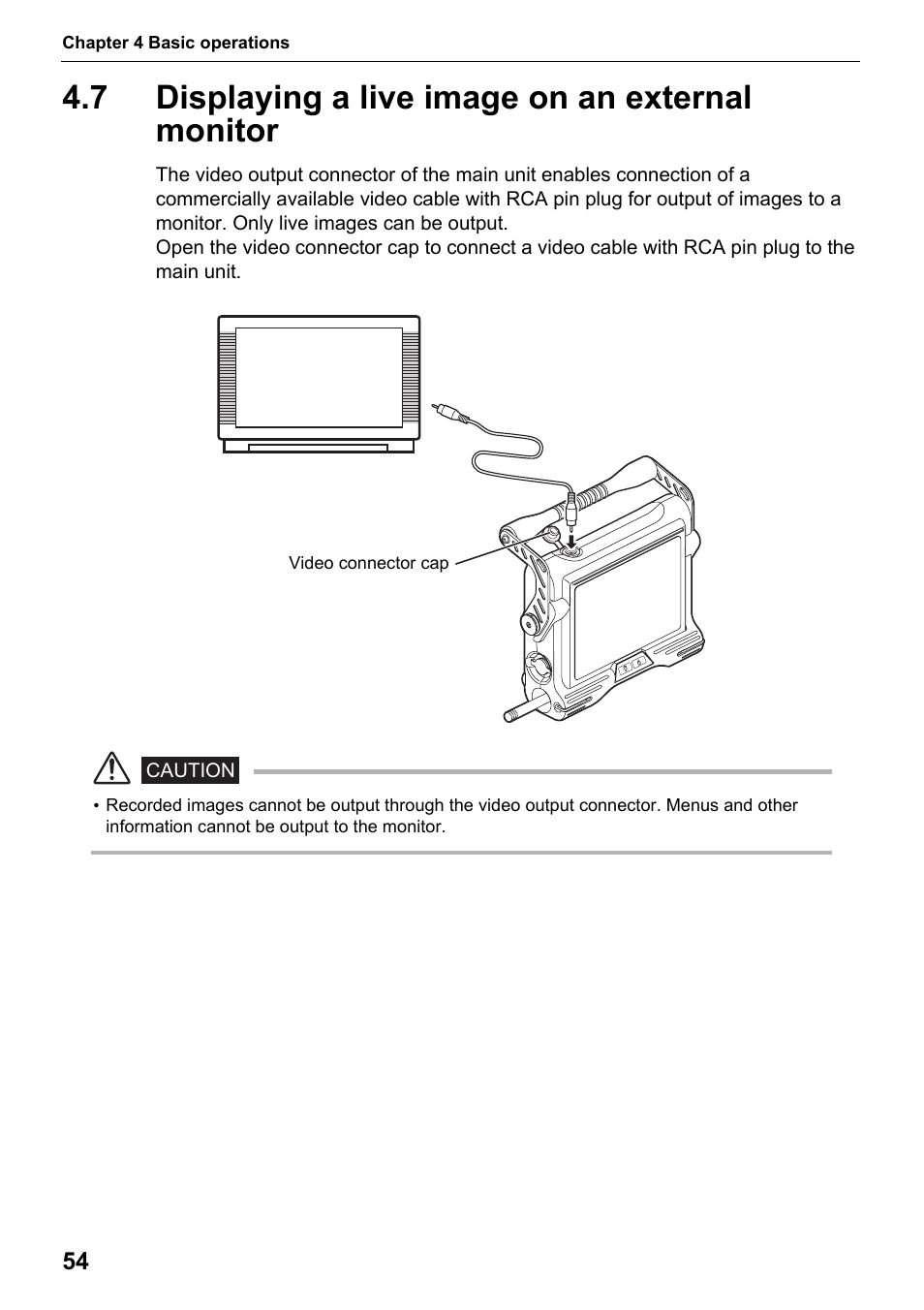 7 displaying a live image on an external monitor, Displaying a live image on an external monitor | Olympus IPLEX MX II User Manual | Page 60 / 100