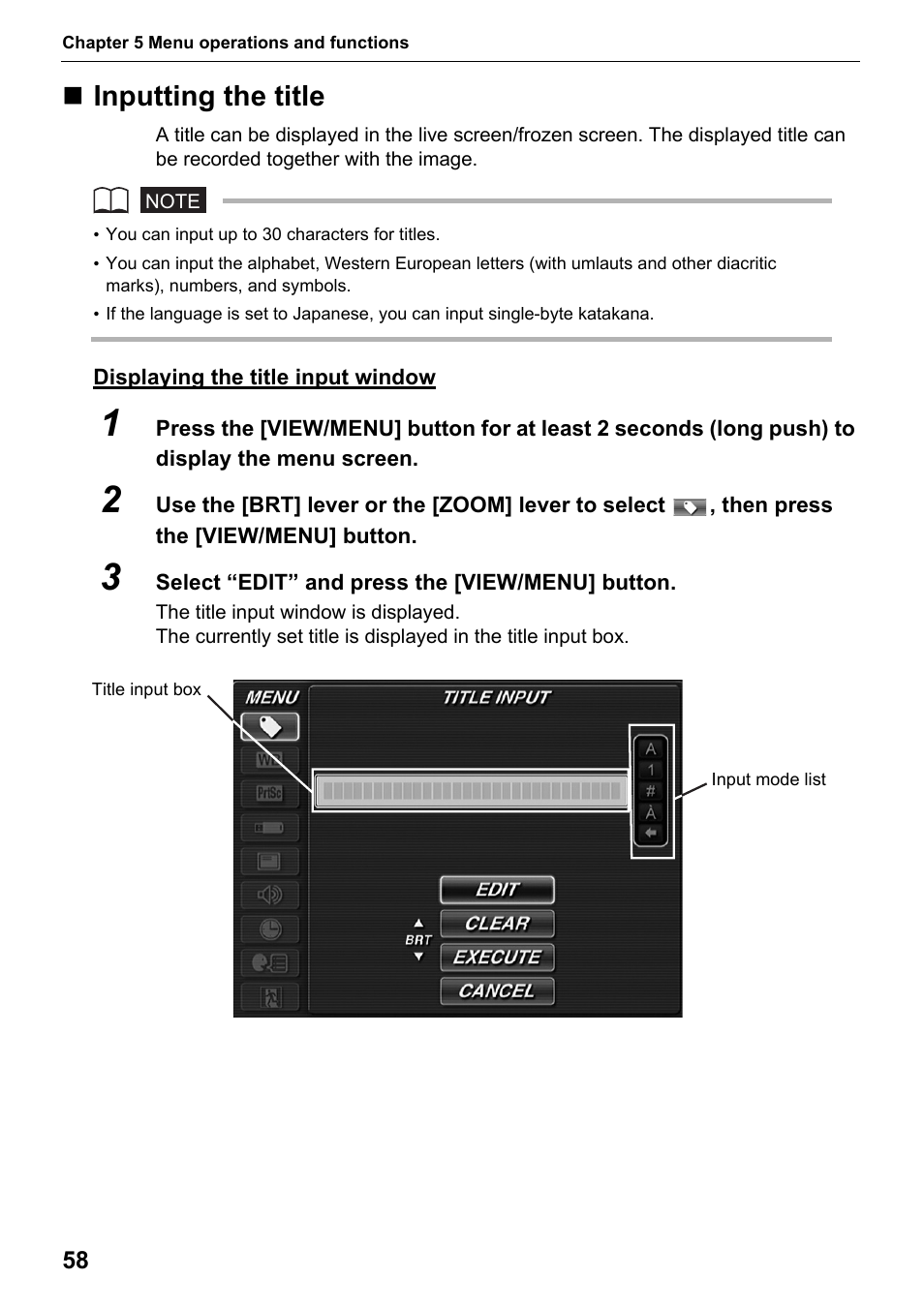 Inputting the title | Olympus IPLEX MX II User Manual | Page 64 / 100