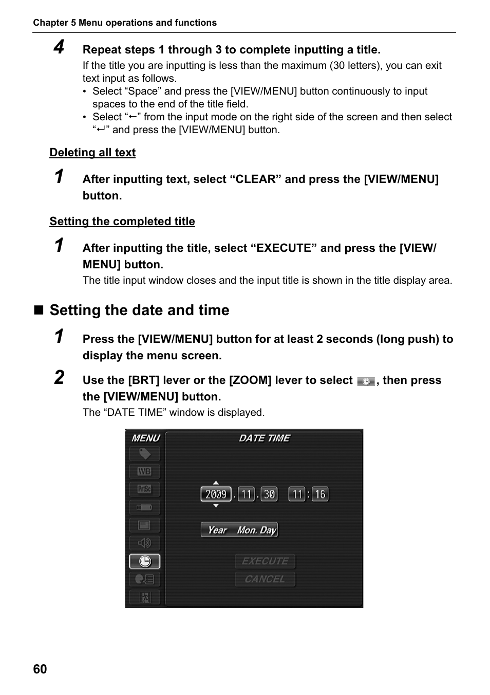 Setting the date and time | Olympus IPLEX MX II User Manual | Page 66 / 100