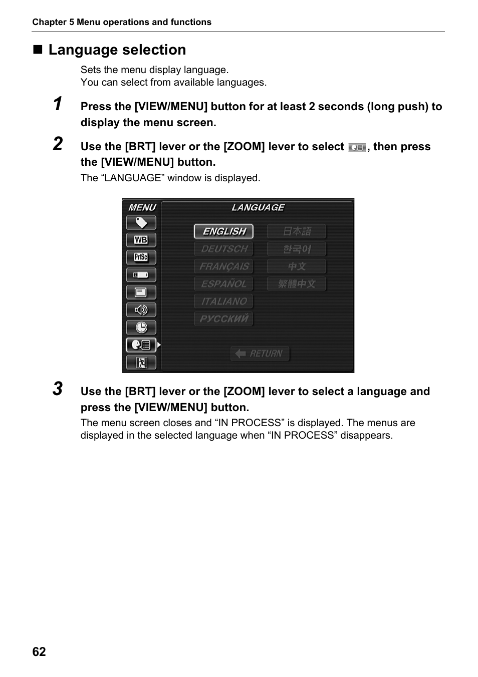 Language selection | Olympus IPLEX MX II User Manual | Page 68 / 100