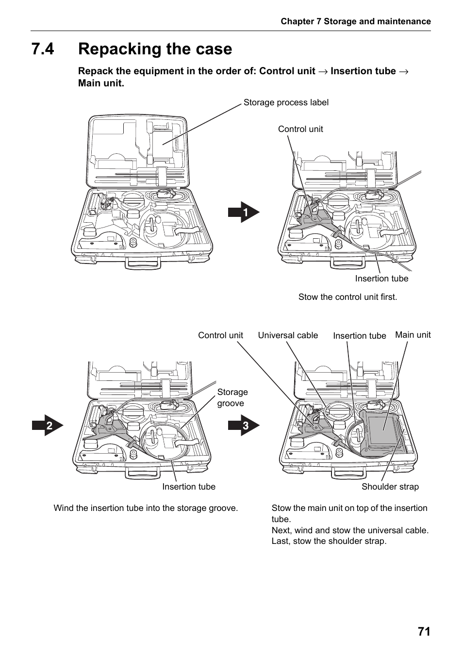 4 repacking the case, Repacking the case | Olympus IPLEX MX II User Manual | Page 77 / 100