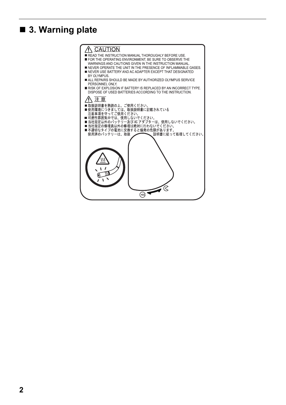 Warning plate | Olympus IPLEX MX II User Manual | Page 8 / 100