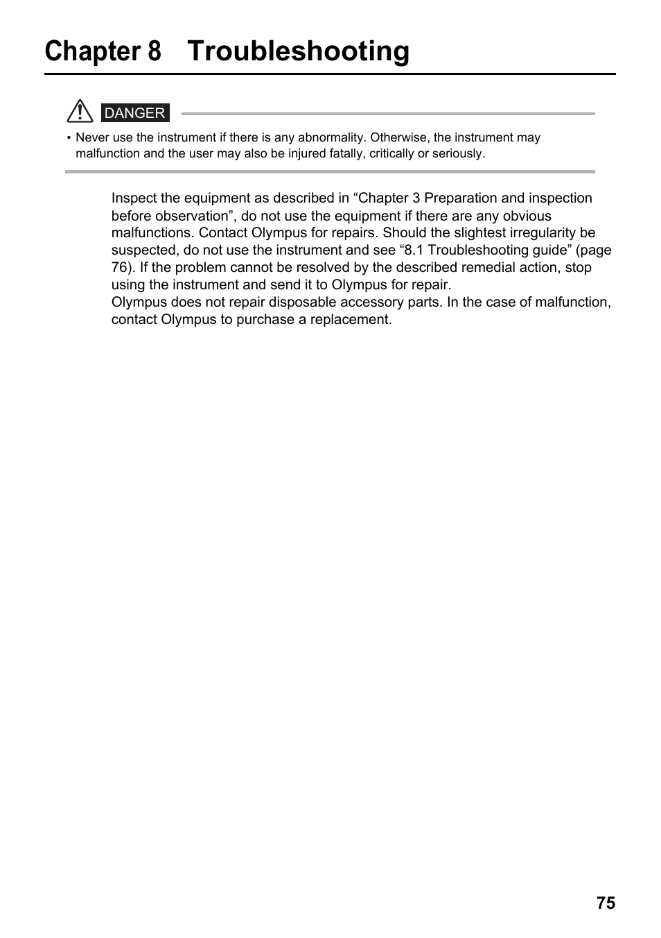 Chapter 8 troubleshooting, Chapter 8, Troubleshooting | Olympus IPLEX MX II User Manual | Page 81 / 100