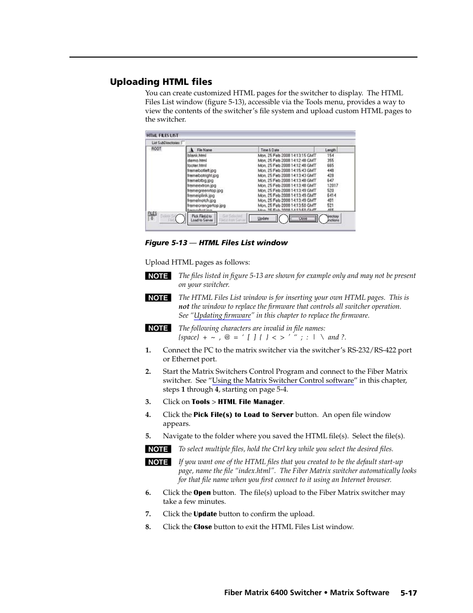 Uploading html files, Uploading html files -17 | Extron Electronics Fiber Matrix 6400 User Manual | Page 101 / 144