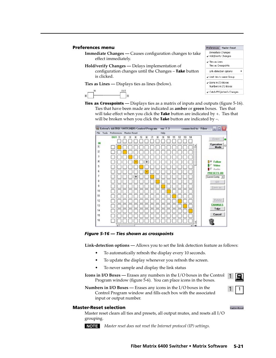 Preferences menu, Master-reset selection, Preferences menu -21 master-reset selection -21 | Extron Electronics Fiber Matrix 6400 User Manual | Page 105 / 144