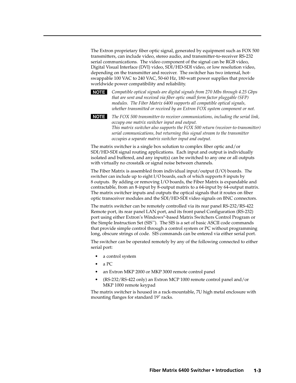 Extron Electronics Fiber Matrix 6400 User Manual | Page 13 / 144