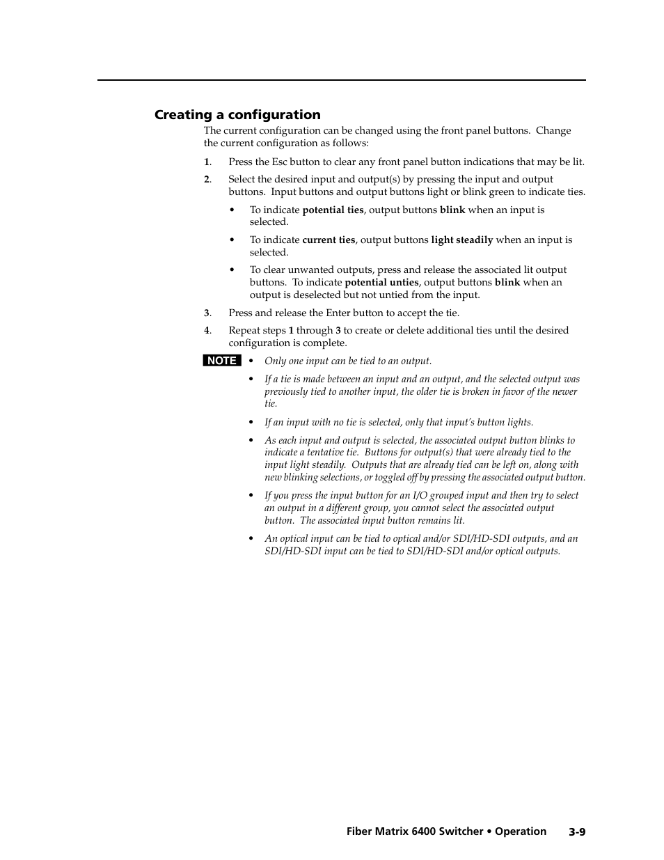 Creating a configuration, Creating a configuration -9, Creating ties, sets of ties, and configurations | Extron Electronics Fiber Matrix 6400 User Manual | Page 35 / 144