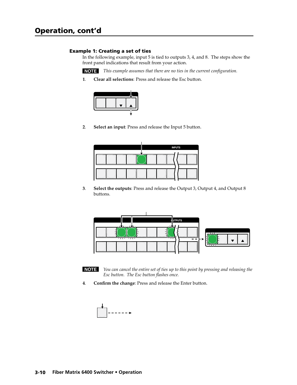 Example 1: creating a set of ties, Example 1: creating a set of ties -10, Operation, cont’d | Extron Electronics Fiber Matrix 6400 User Manual | Page 36 / 144