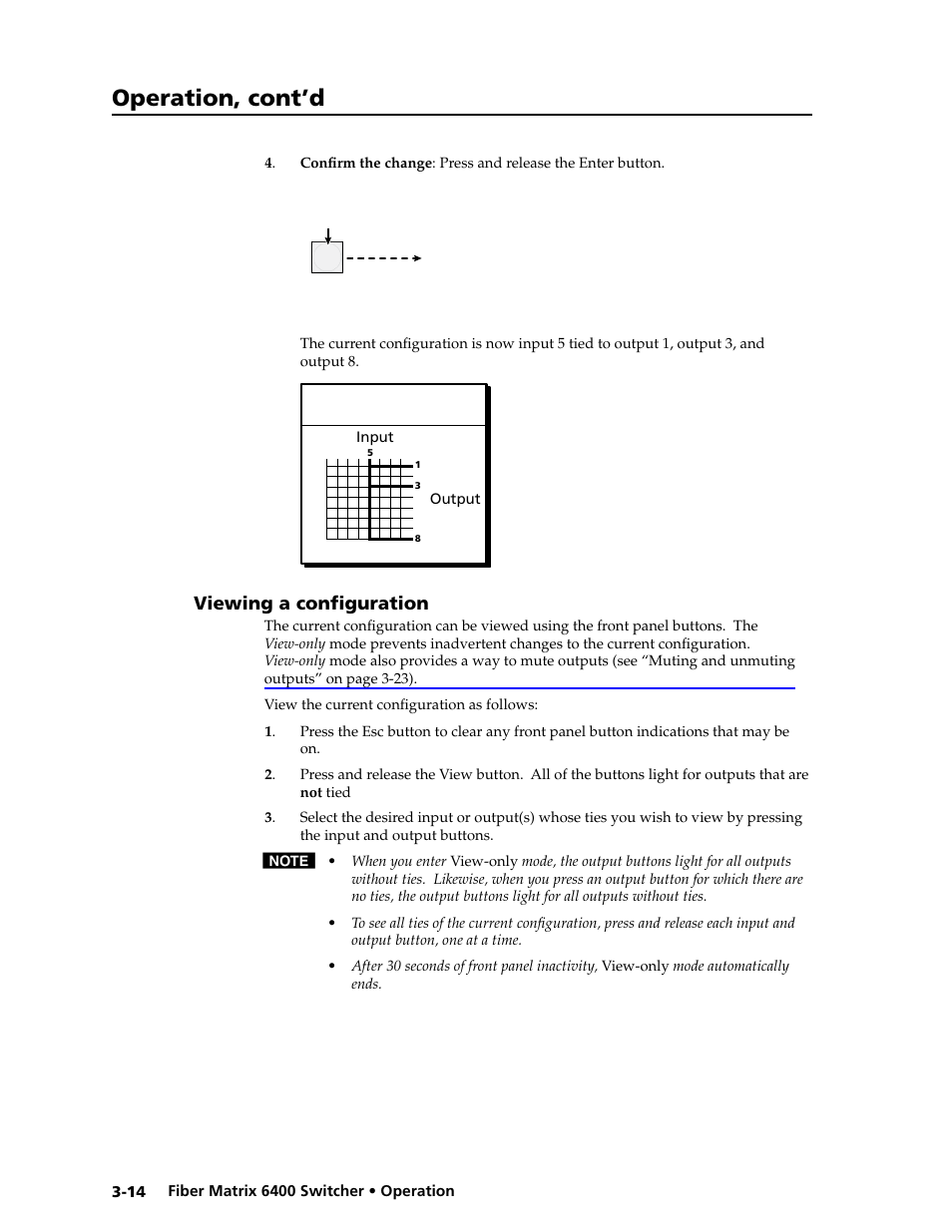 Viewing a configuration, Viewing a configuration -14, Viewing ties, sets of ties, and configurations | Operation, cont’d | Extron Electronics Fiber Matrix 6400 User Manual | Page 40 / 144