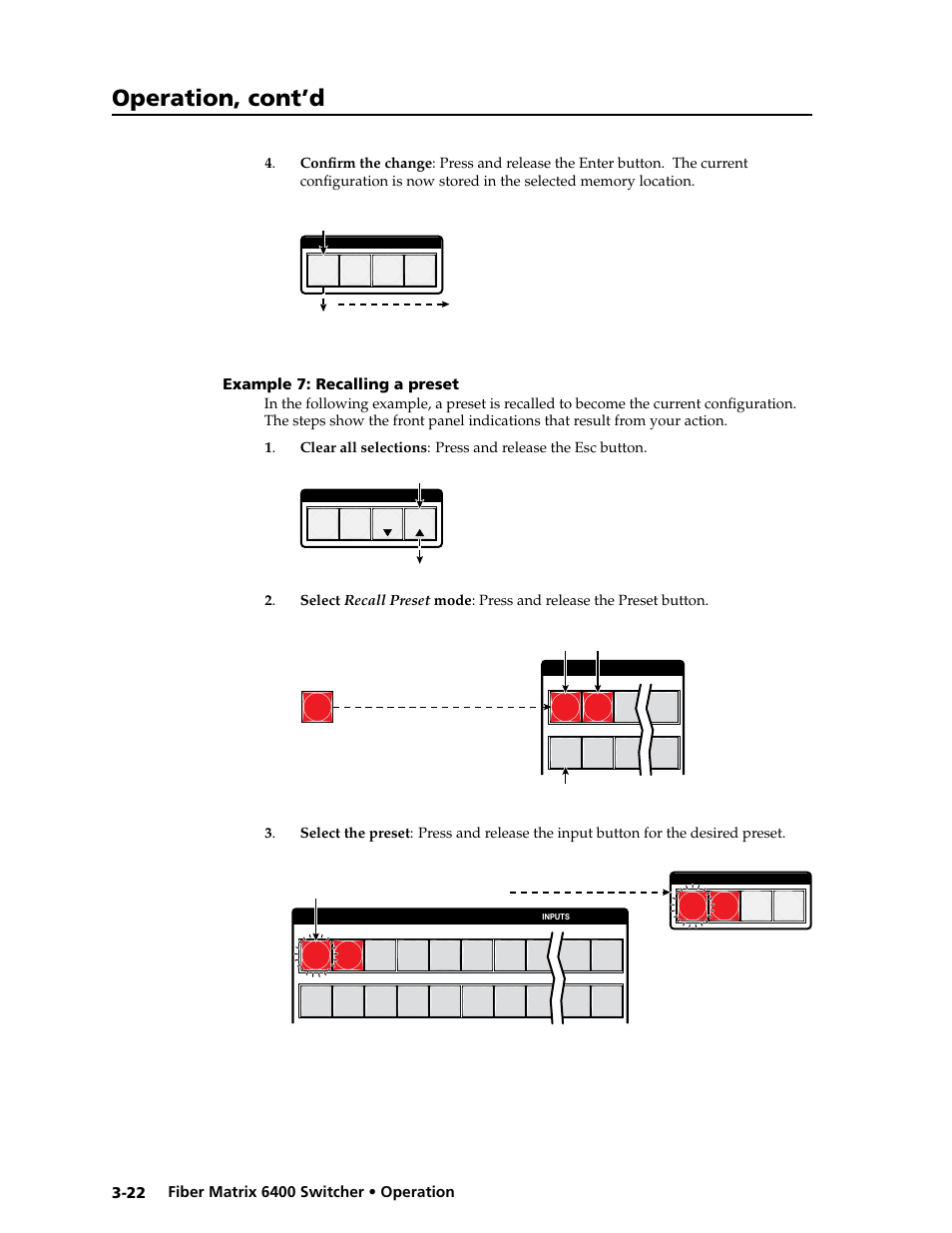 Example 7: recalling a preset, Example 7: recalling a preset -22, Recalling a preset | Operation, cont’d | Extron Electronics Fiber Matrix 6400 User Manual | Page 48 / 144