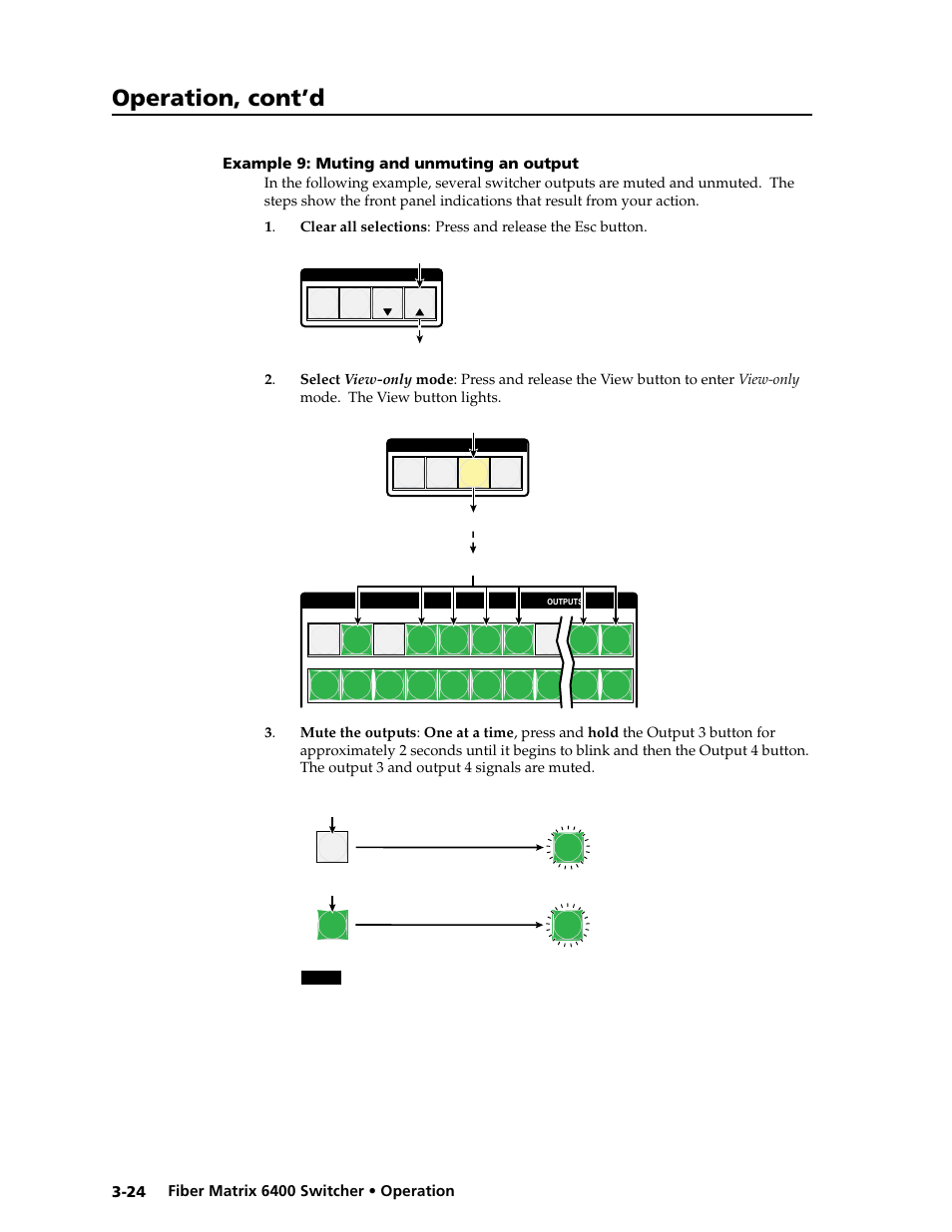 Example 9: muting and unmuting an output, Example 9: muting and unmuting an output -24, Operation, cont’d | Extron Electronics Fiber Matrix 6400 User Manual | Page 50 / 144