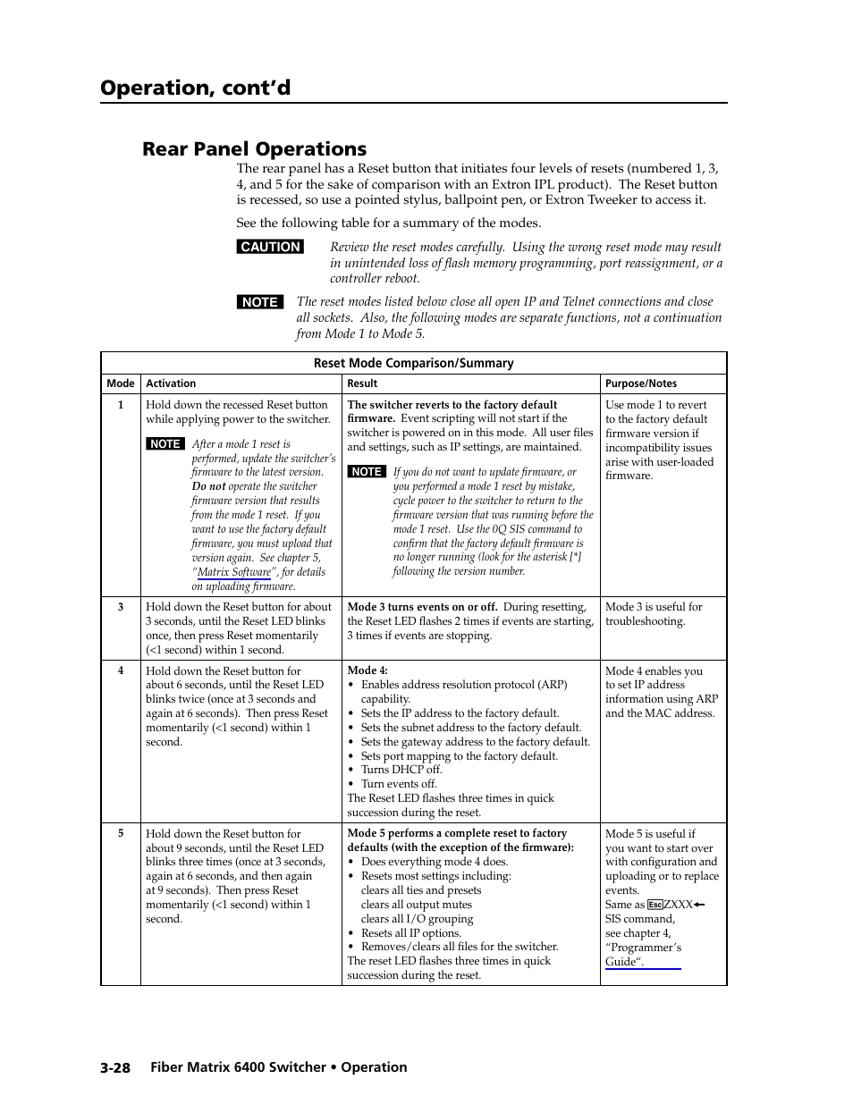 Rear panel operations, Operation, cont’d | Extron Electronics Fiber Matrix 6400 User Manual | Page 54 / 144
