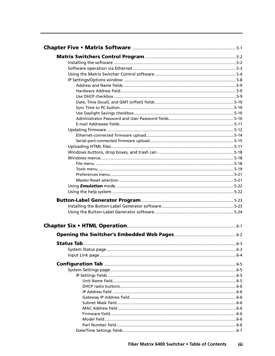 Extron Electronics Fiber Matrix 6400 User Manual | Page 7 / 144