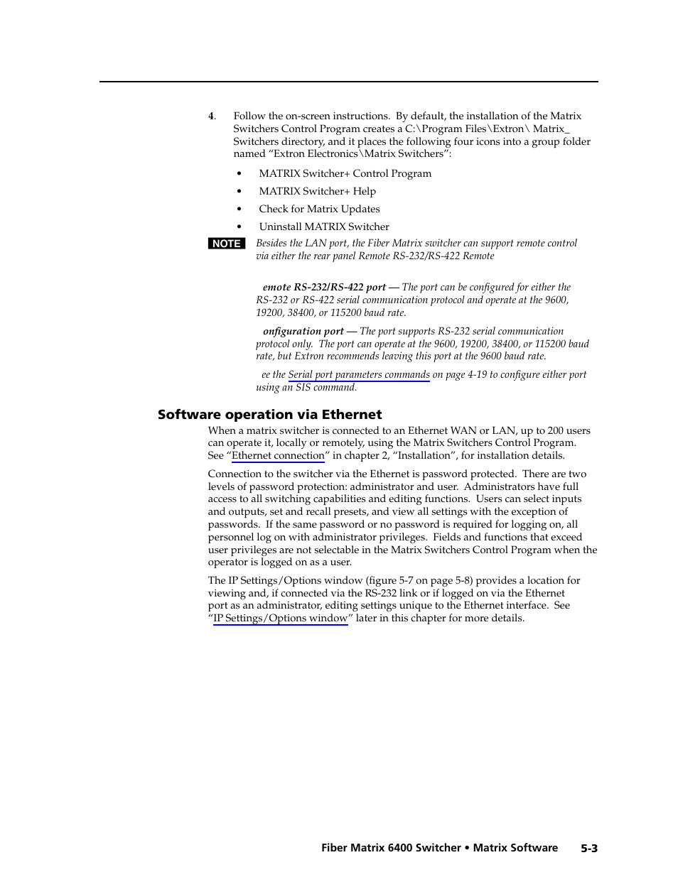 Software operation via ethernet, Software operation via ethernet -3 | Extron Electronics Fiber Matrix 6400 User Manual | Page 87 / 144