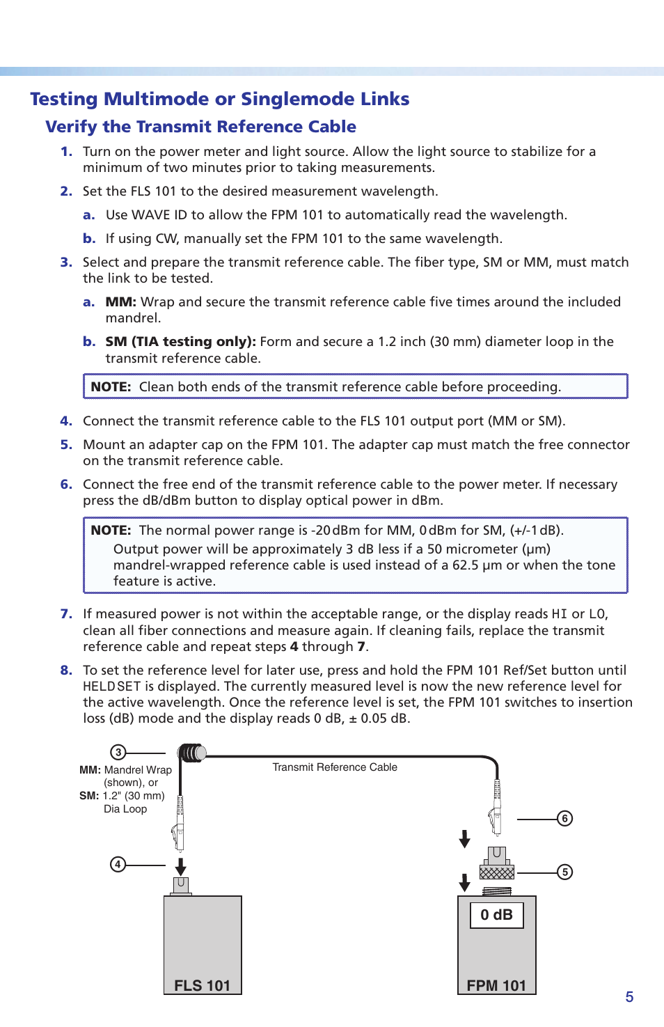 Cd f e, Testing multimode or singlemode links, Verify the transmit reference cable | Extron Electronics Fiber Optic Test Set Setup Guide User Manual | Page 5 / 8