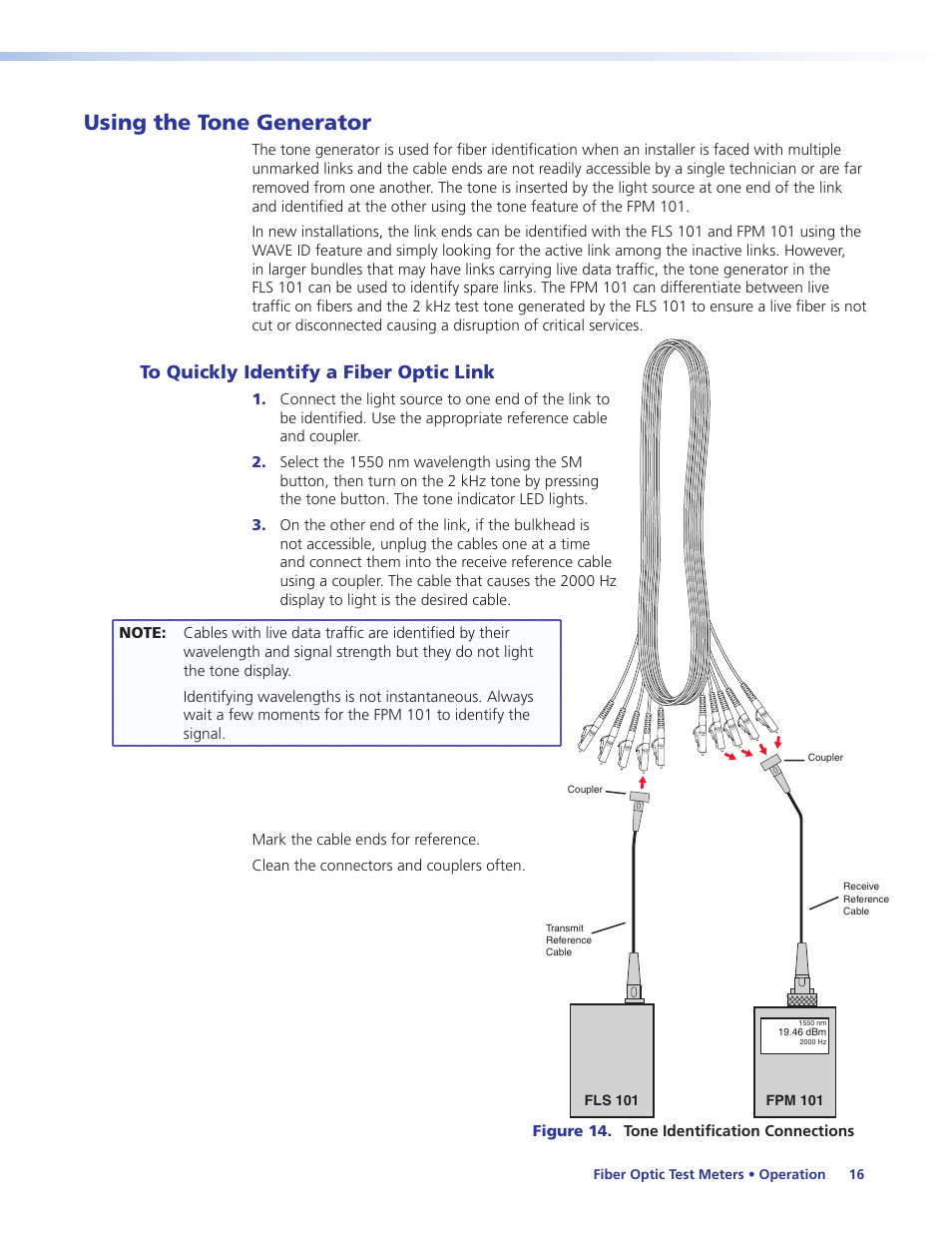 Using the tone generator, To quickly identify a fiber optic link | Extron Electronics FLS 101 User Guide User Manual | Page 22 / 30
