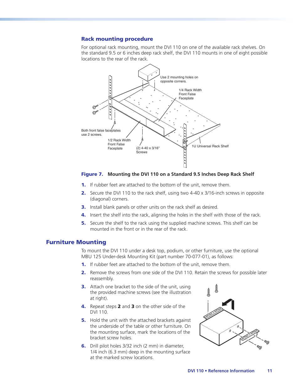 Furniture mounting | Extron Electronics DVI 110 User Guide User Manual | Page 17 / 19
