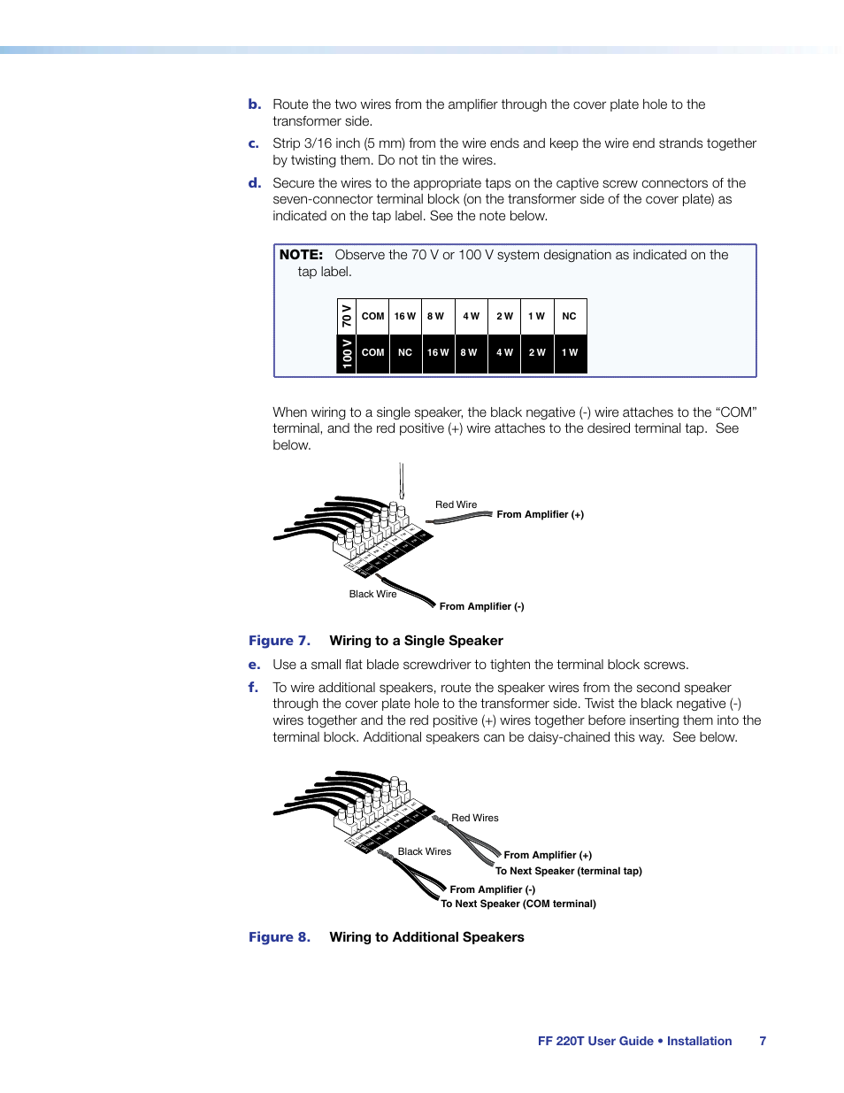Figure 8. wiring to additional speakers, Ff 220t user guide • installation 7 | Extron Electronics FF 220T User Guide User Manual | Page 11 / 17