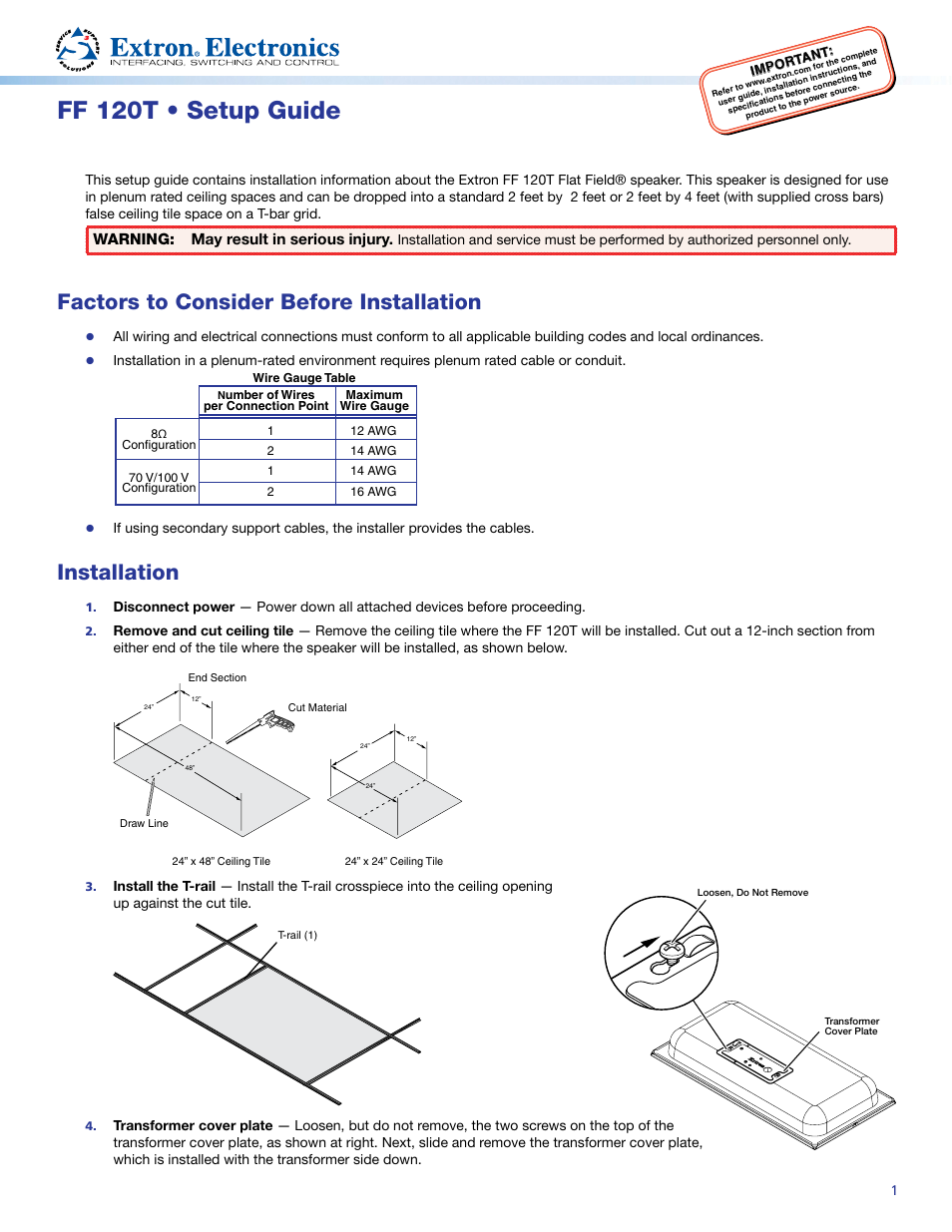 Extron Electronics FF 120T User Manual | 4 pages