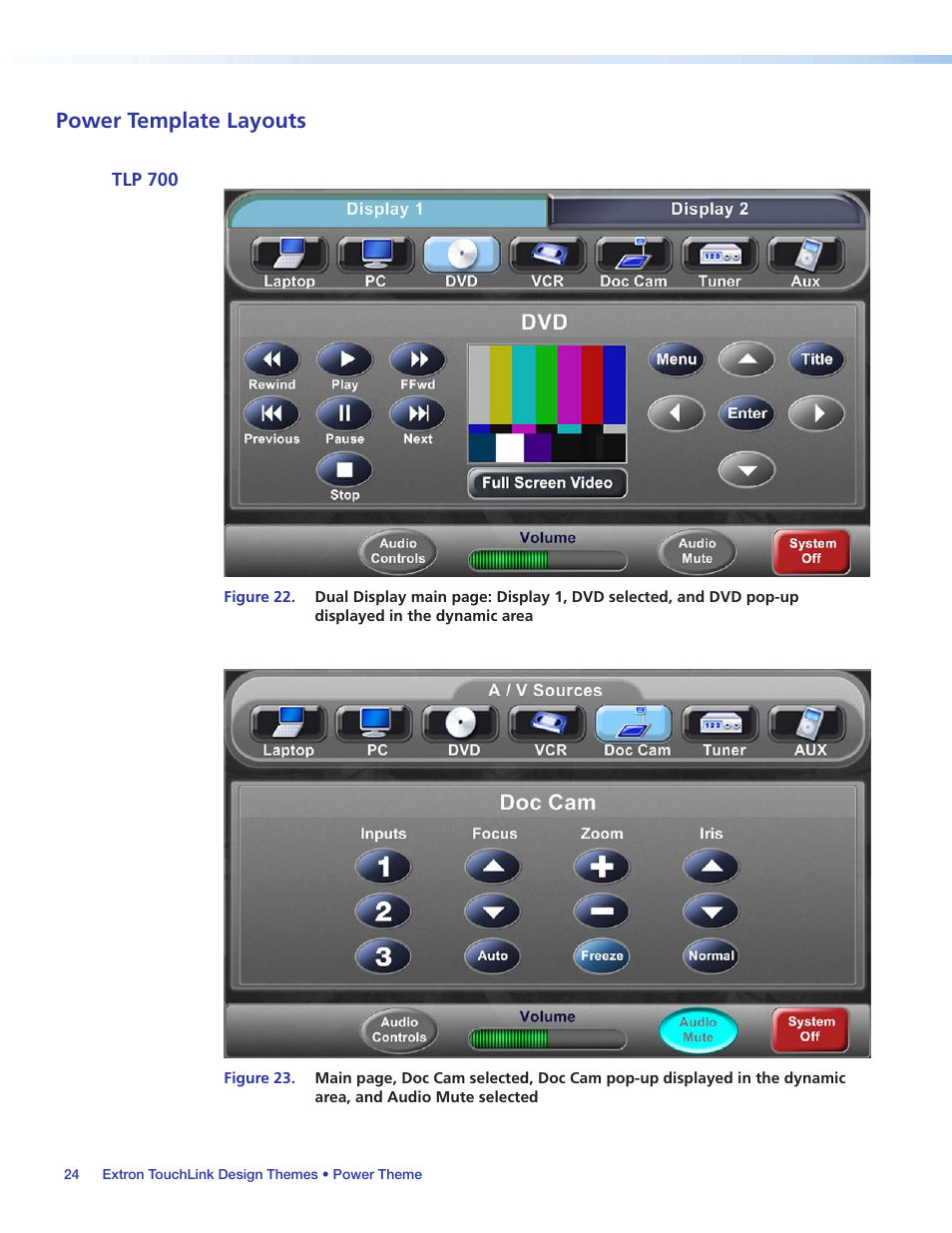 Power template layouts, Tlp 700, Figure 23 | Figure 22 | Extron Electronics Extron TouchLink User Manual | Page 28 / 78