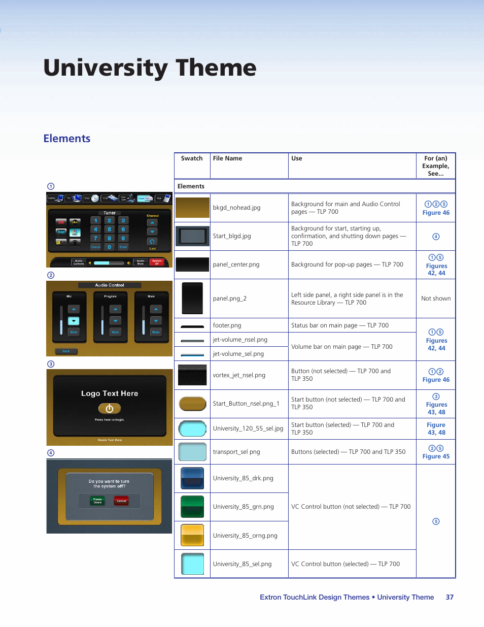 University theme, Elements, Ab c d | Extron Electronics Extron TouchLink User Manual | Page 41 / 78