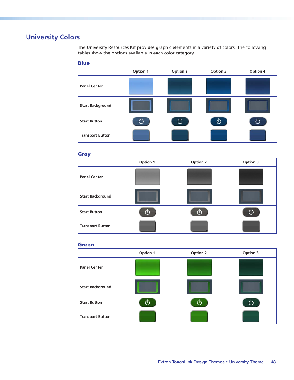 University colors, Blue, Gray | Green | Extron Electronics Extron TouchLink User Manual | Page 47 / 78