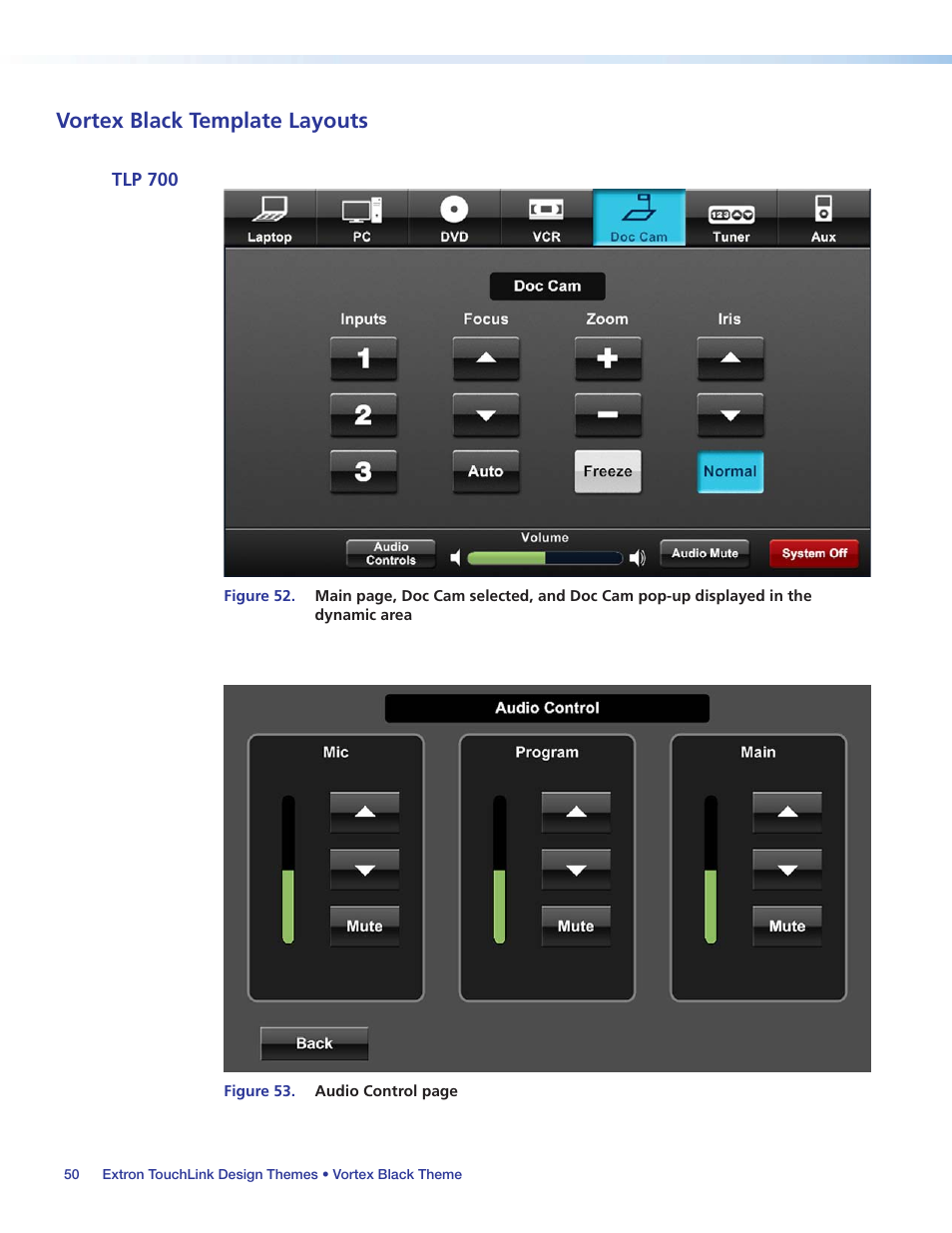 Vortex black template layouts, Tlp 700, Figure 53 | Figure 54, Figure 52, Figures | Extron Electronics Extron TouchLink User Manual | Page 54 / 78