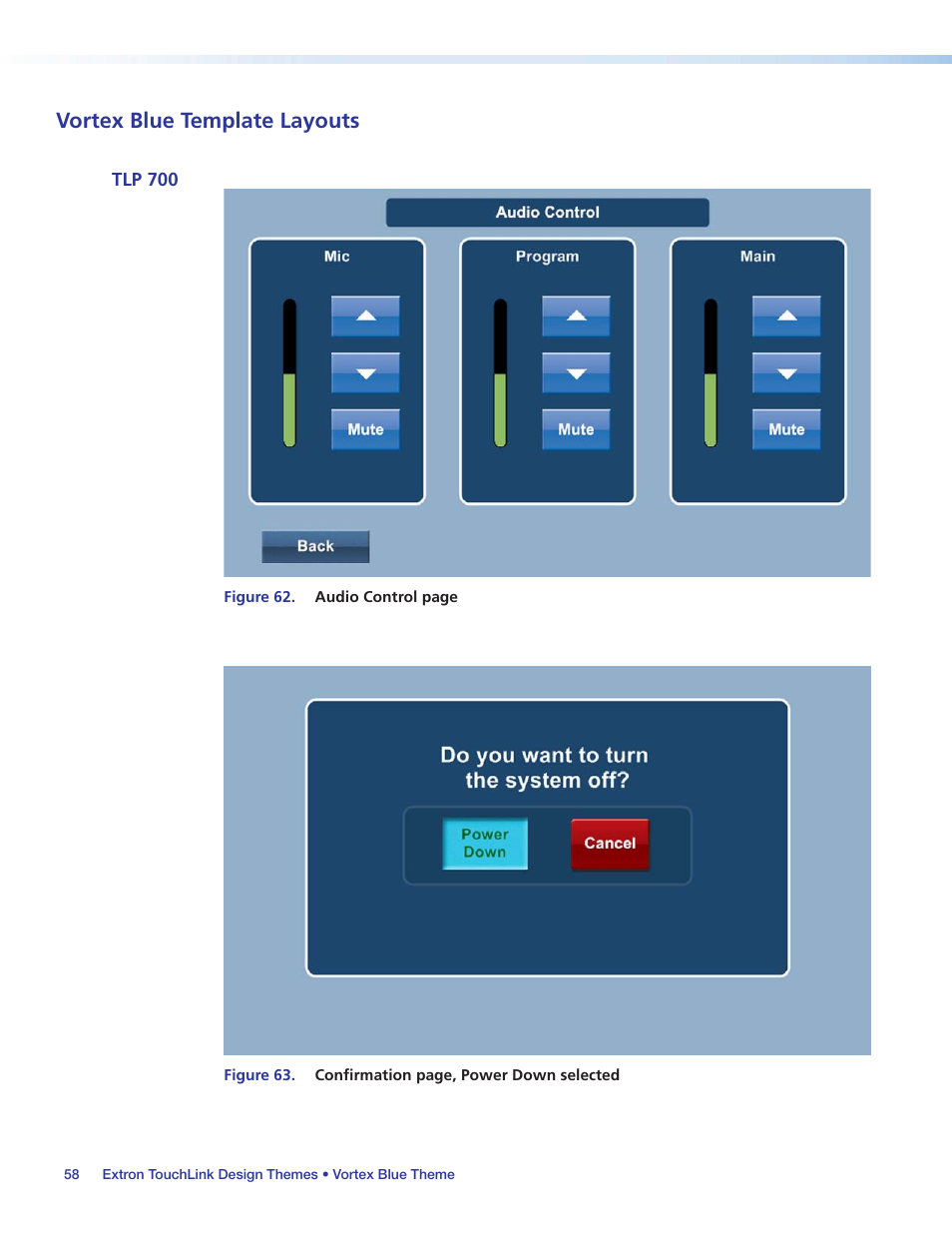 Vortex blue template layouts, Tlp 700, Figure 64 | Figures | Extron Electronics Extron TouchLink User Manual | Page 62 / 78