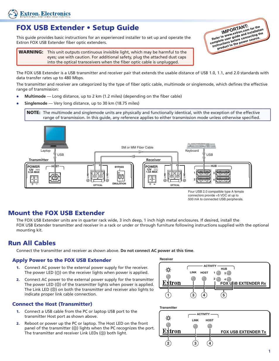 Extron Electronics FOX USB Extender Setup Guide User Manual | 2 pages